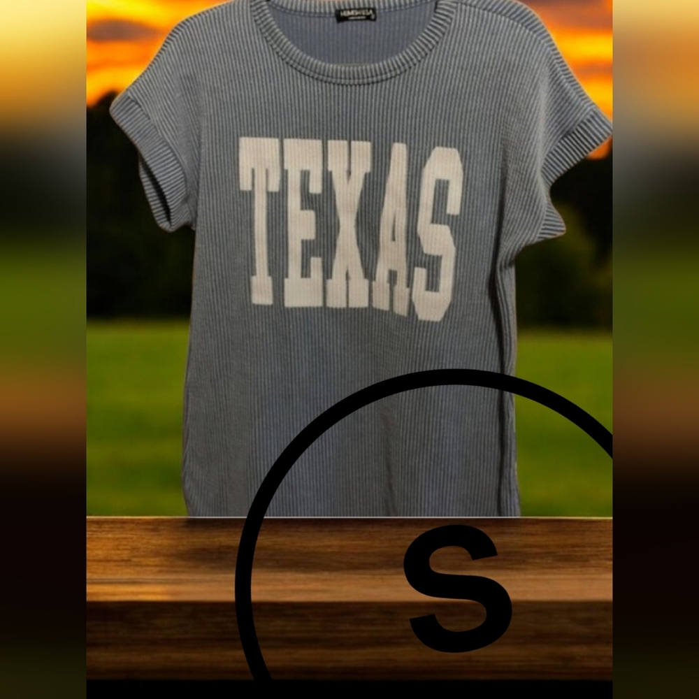 Heimish Light Blue Ribbed TEXAS Short Sleeve Top Women’s Size Small